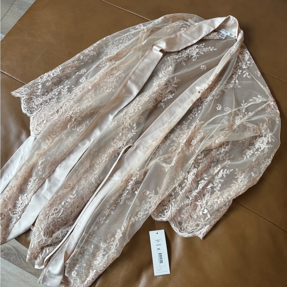 Sheer Lace Kimono Robe - Blush Pink